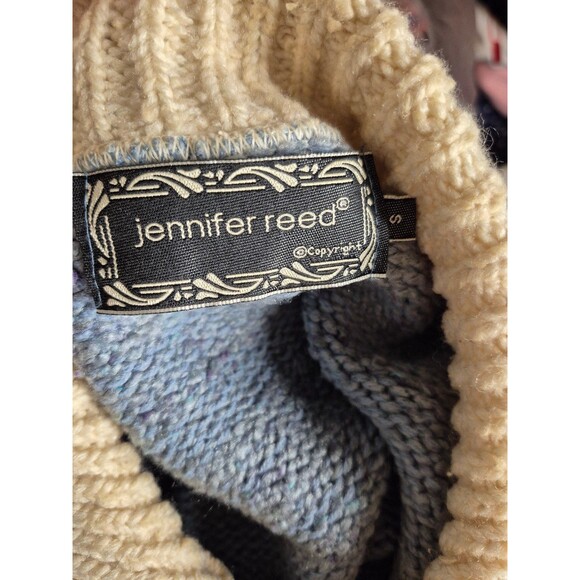 Jennifer Reed VTG Boho Sweater Cardigan Mother of Pearl Buttons Blue Sz S-M - Picture 5 of 6